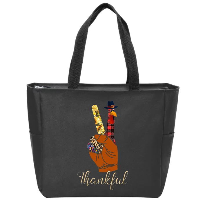 Thanksgiving Turkey Peace Sign Grateful Gesture Zip Tote Bag