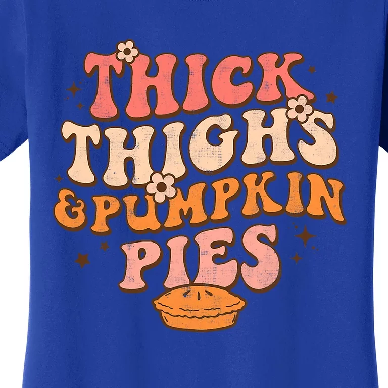 Thick Thighs Pumpkin Pies Autumn Thanksgiving Groovy Retro Gift Women's T-Shirt