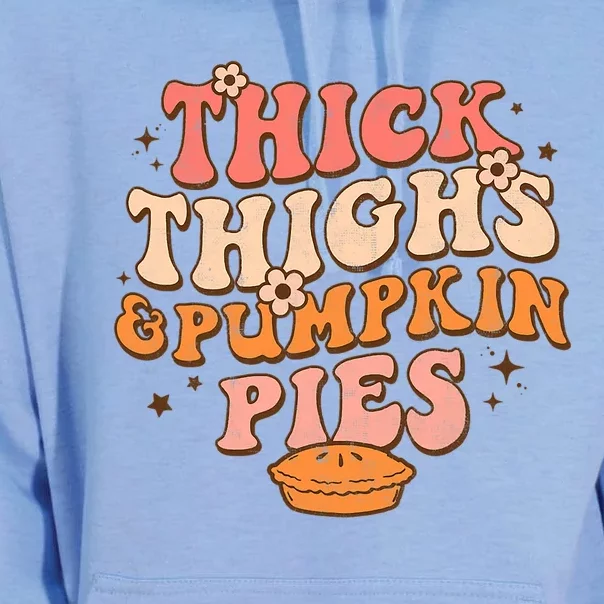 Thick Thighs Pumpkin Pies Autumn Thanksgiving Groovy Retro Gift Unisex Surf Hoodie