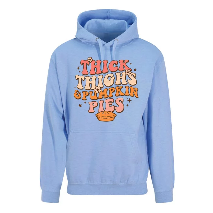 Thick Thighs Pumpkin Pies Autumn Thanksgiving Groovy Retro Gift Unisex Surf Hoodie