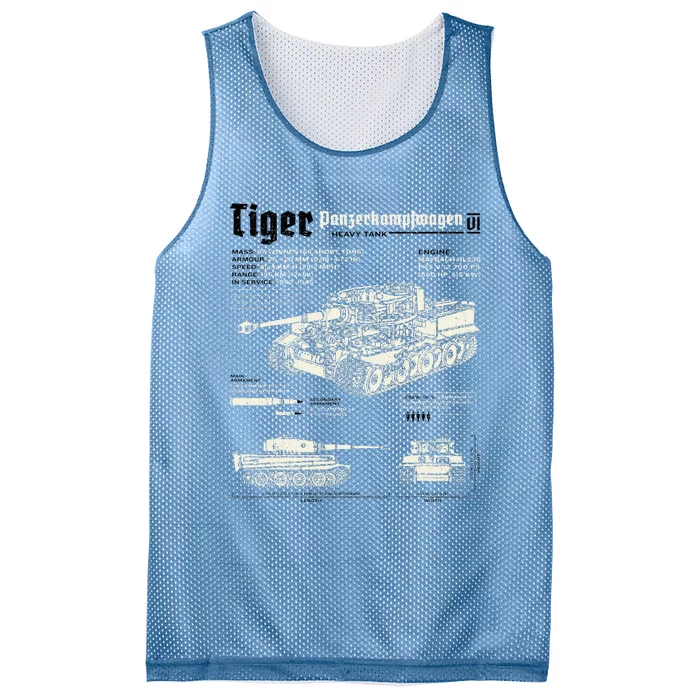 Tiger Tank Panzer World War 2 Blueprint Mesh Reversible Basketball Jersey Tank