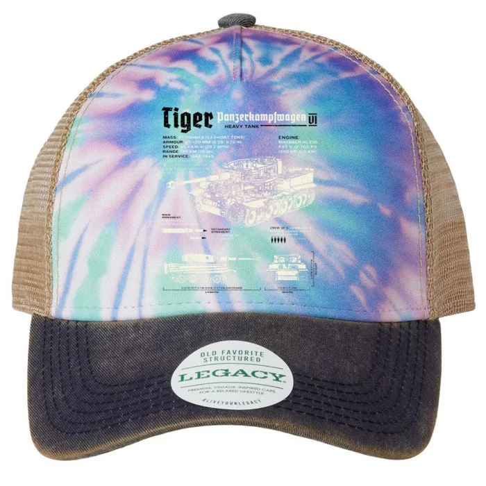 Tiger Tank Panzer World War 2 Blueprint Legacy Tie Dye Trucker Hat