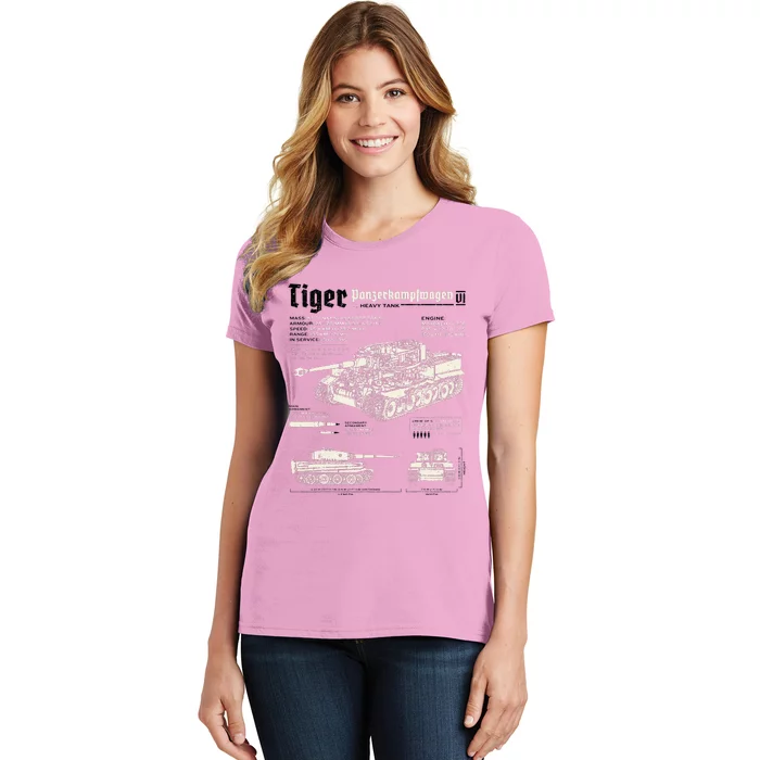 Tiger Tank Panzer World War 2 Blueprint Women's T-Shirt