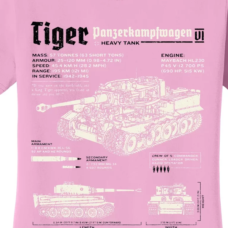 Tiger Tank Panzer World War 2 Blueprint Women's T-Shirt