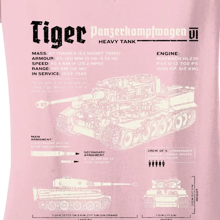 Tiger Tank Panzer World War 2 Blueprint Women's V-Neck T-Shirt