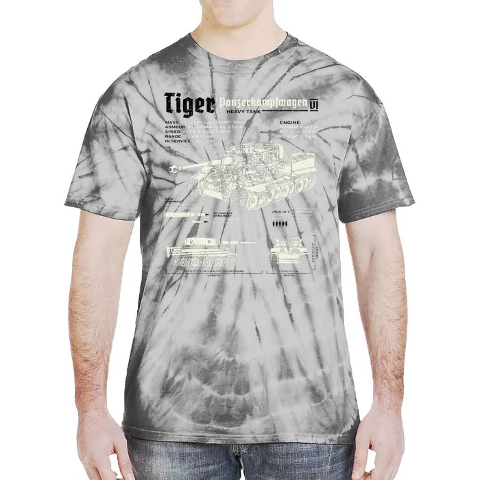 Tiger Tank Panzer World War 2 Blueprint Tie-Dye T-Shirt