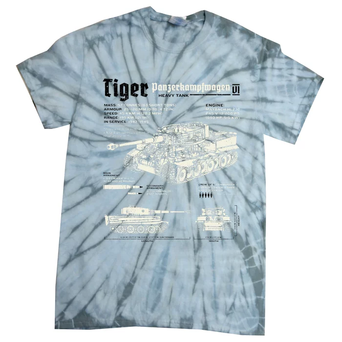 Tiger Tank Panzer World War 2 Blueprint Tie-Dye T-Shirt