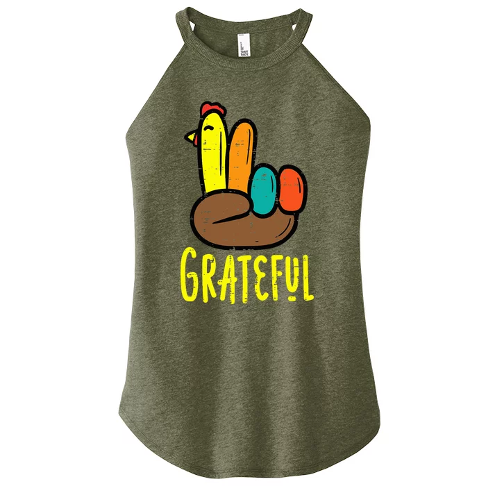 Thanksgiving Turkey Peace Hand Grateful Fall Women’s Perfect Tri Rocker Tank