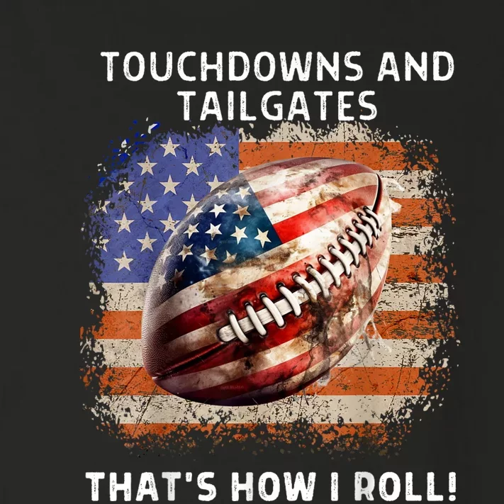 Touchdowns Tailgate Patriotic Football 4th Of July Usa American Flag How I Roll Toddler Long Sleeve Shirt