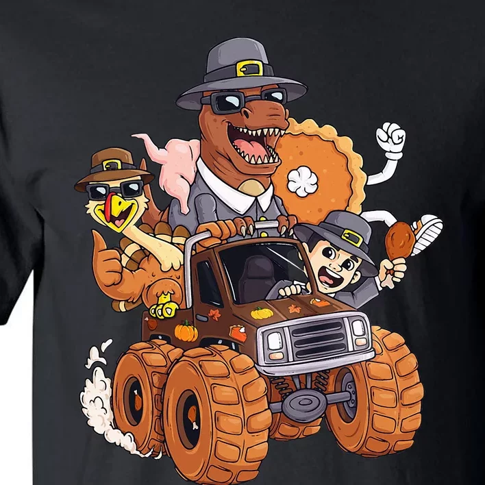 Thanksgiving Turkey Pie Pilgrim T Rex Riding Truck Tall T-Shirt