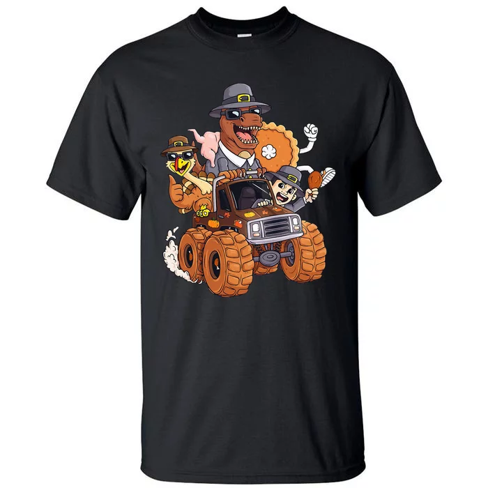 Thanksgiving Turkey Pie Pilgrim T Rex Riding Truck Tall T-Shirt