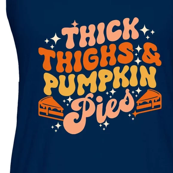 Thick Thighs Pumpkin Pies Autumn Thanksgiving Groovy Retro Ladies Essential Flowy Tank