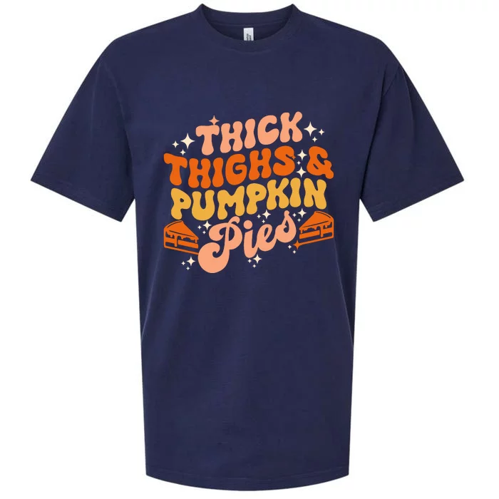 Thick Thighs Pumpkin Pies Autumn Thanksgiving Groovy Retro Sueded Cloud Jersey T-Shirt