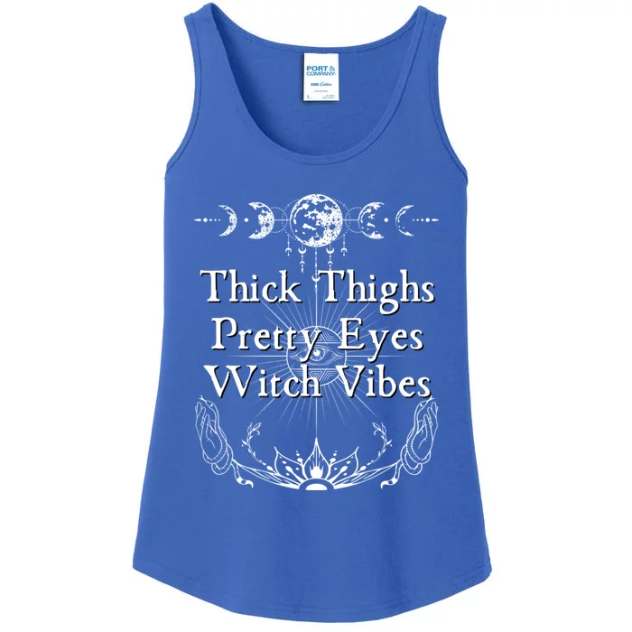 Thick Thighs Pretty Eyes Witch Vibes Spooky Witch Occult Art Cool Gift Ladies Essential Tank