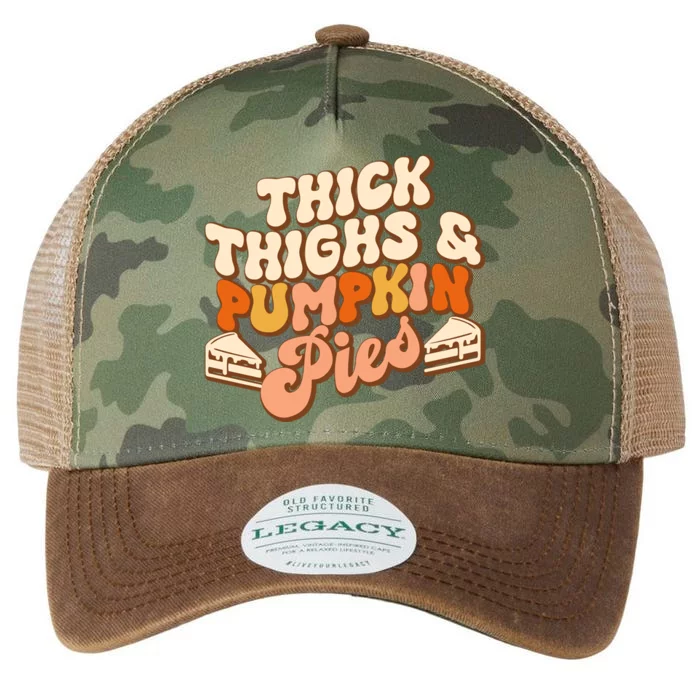 Thick Thighs Pumpkin Pies Autumn Thanksgiving Groovy Retro Legacy Tie Dye Trucker Hat