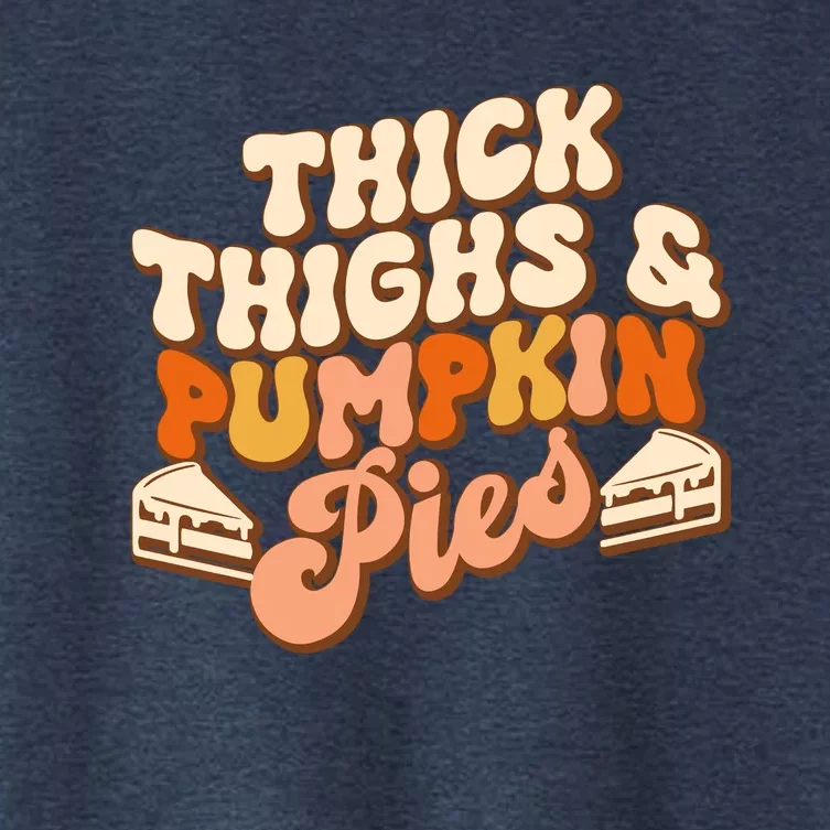 Thick Thighs Pumpkin Pies Autumn Thanksgiving Groovy Retro Women's Crop Top Tee