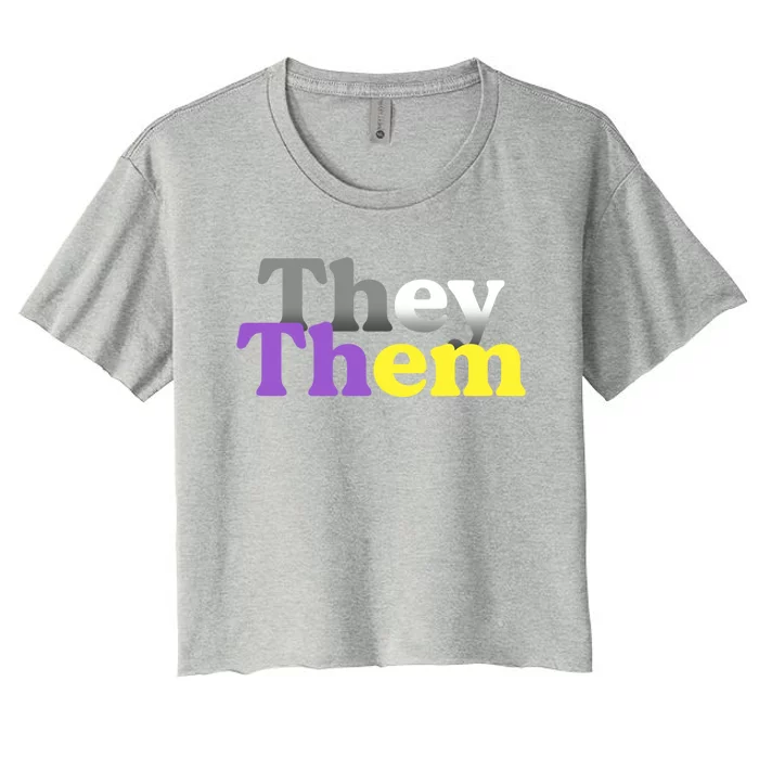 They Them Pronoun Gift Gender Nonbinary Awareness Lgbt Great Gift Women's Crop Top Tee