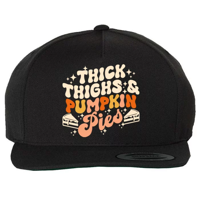 Thick Thighs Pumpkin Pies Autumn Thanksgiving Groovy Retro Wool Snapback Cap