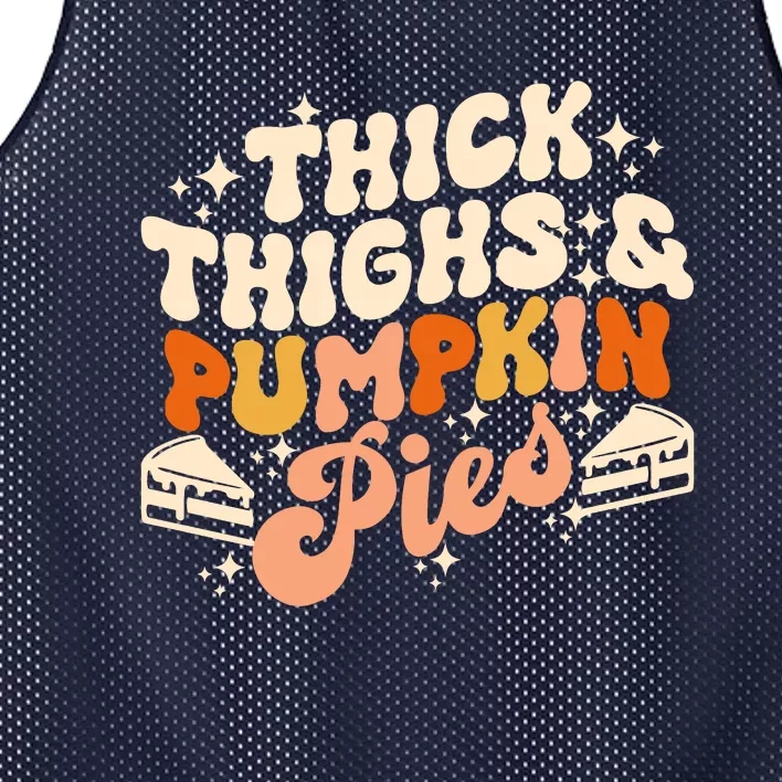 Thick Thighs Pumpkin Pies Autumn Thanksgiving Groovy Retro Mesh Reversible Basketball Jersey Tank