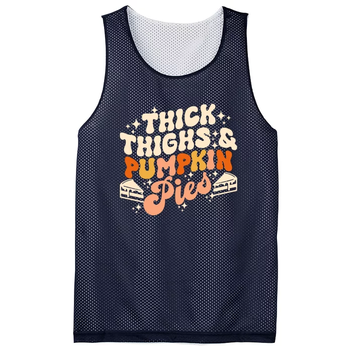 Thick Thighs Pumpkin Pies Autumn Thanksgiving Groovy Retro Mesh Reversible Basketball Jersey Tank