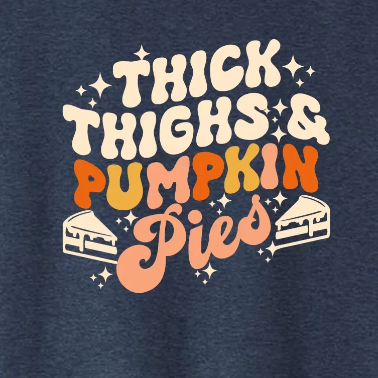 Thick Thighs Pumpkin Pies Autumn Thanksgiving Groovy Retro Women's Crop Top Tee