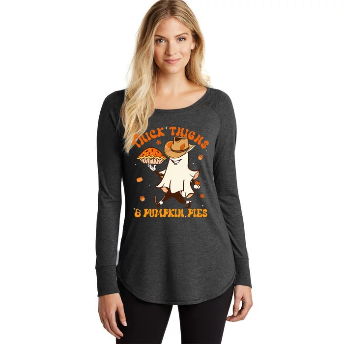 Thick Thighs Pumpkin Pies Howdy Ghost Halloween Thanksgiving Women's Perfect Tri Tunic Long Sleeve Shirt