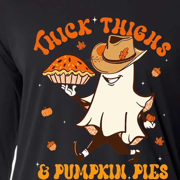 Thick Thighs Pumpkin Pies Howdy Ghost Halloween Thanksgiving Cooling Performance Long Sleeve Crew