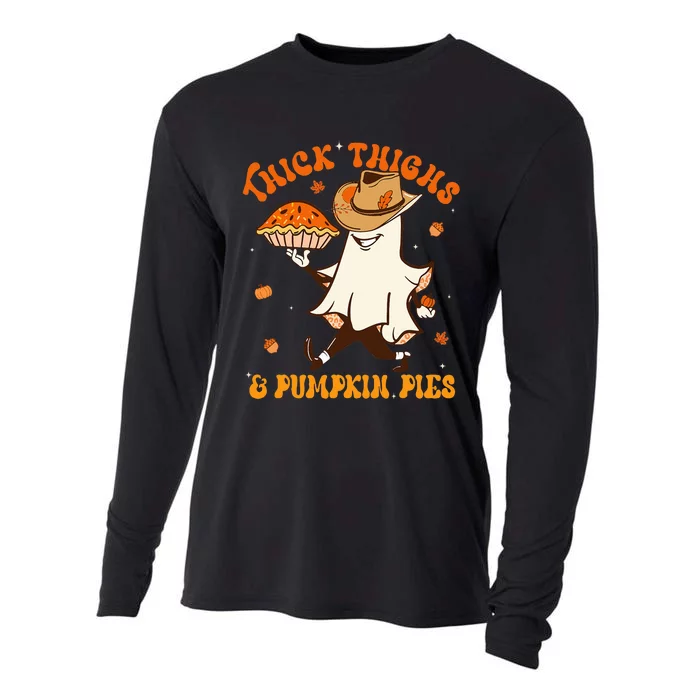 Thick Thighs Pumpkin Pies Howdy Ghost Halloween Thanksgiving Cooling Performance Long Sleeve Crew