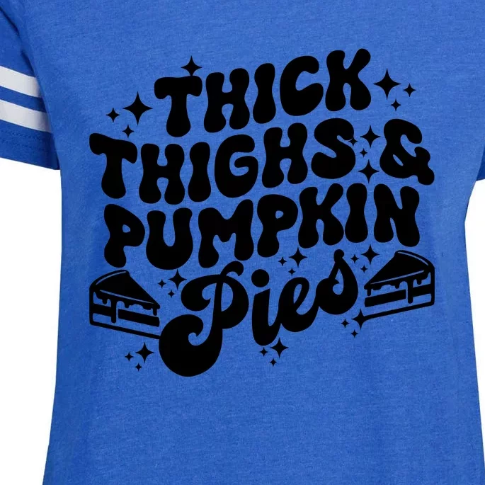 Thick Thighs Pumpkin Pies Autumn Thanksgiving Groovy Retro Enza Ladies Jersey Football T-Shirt