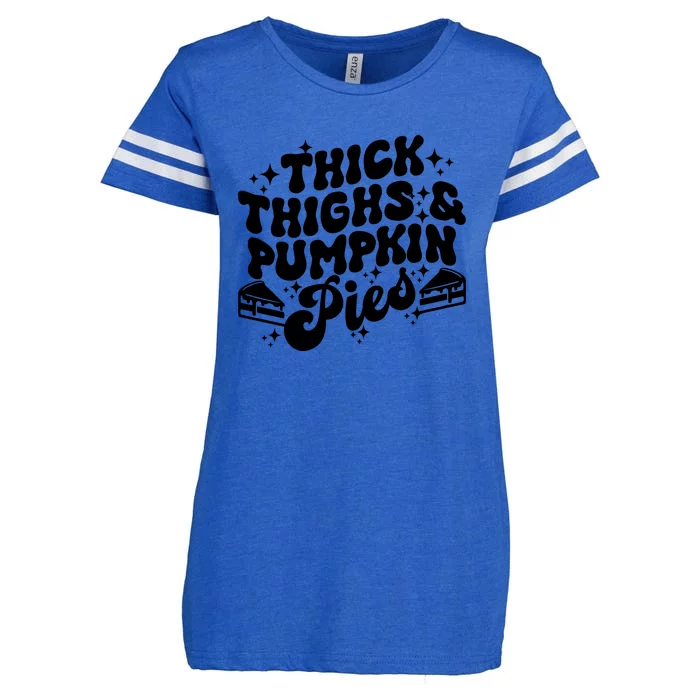 Thick Thighs Pumpkin Pies Autumn Thanksgiving Groovy Retro Enza Ladies Jersey Football T-Shirt