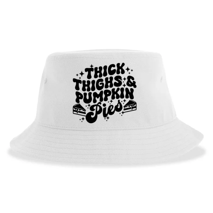 Thick Thighs Pumpkin Pies Autumn Thanksgiving Groovy Retro Sustainable Bucket Hat