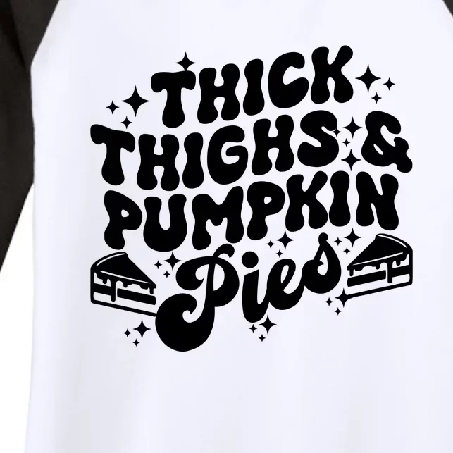 Thick Thighs Pumpkin Pies Autumn Thanksgiving Groovy Retro Women's Tri-Blend 3/4-Sleeve Raglan Shirt