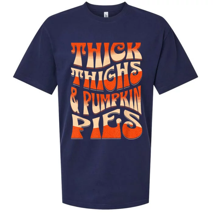 Thick Thighs & Pumpkin Pies Funny Female Halloween Outfit Sueded Cloud Jersey T-Shirt