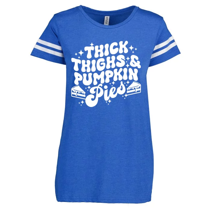 Thick Thighs Pumpkin Pies Autumn Thanksgiving Groovy Retro Enza Ladies Jersey Football T-Shirt