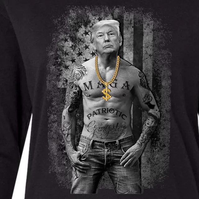 Trump Tattoo Patriotic Gangster Anti Liberal Pro Trump Republican Gifts Womens Cotton Relaxed Long Sleeve T-Shirt