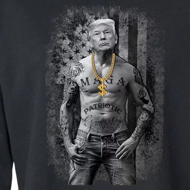 Trump Tattoo Patriotic Gangster Anti Liberal Pro Trump Republican Gifts Cropped Pullover Crew