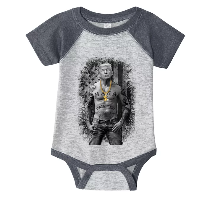 Trump Tattoo Patriotic Gangster Anti Liberal Pro Trump Republican Gifts Infant Baby Jersey Bodysuit