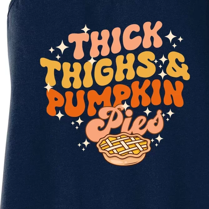 Thick Thighs Pumpkin Pies Autumn Thanksgiving Groovy Retro Women's Racerback Tank