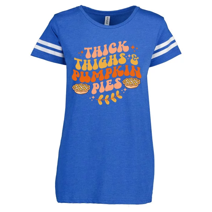 Thick Thighs Pumpkin Pies Autumn Thanksgiving Groovy Retro Enza Ladies Jersey Football T-Shirt