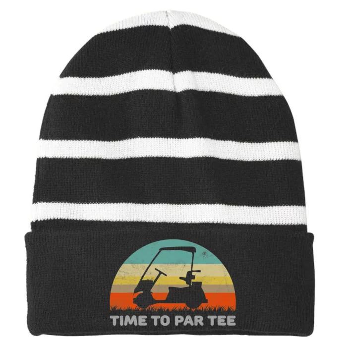 Time To Par Tee Golf Cart Retro Golfing Sports Golfer Gift Striped Beanie with Solid Band