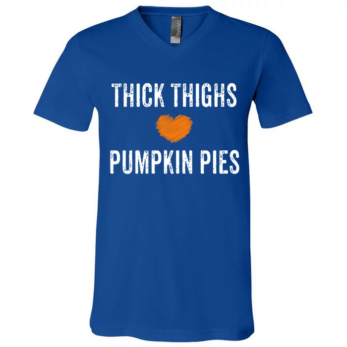 Thick Thighs Pumpkin Pies Funny Fall Thanksgiving Turkey Cool Gift V-Neck T-Shirt