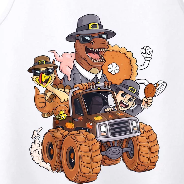 Thanksgiving Turkey Pie Pilgrim T Rex Riding Truck Performance Tank