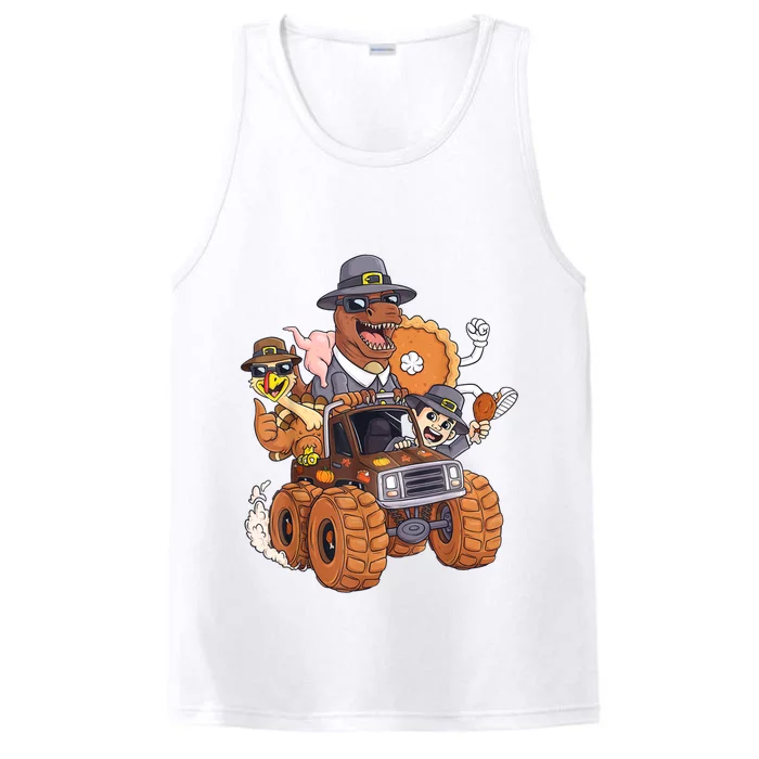 Thanksgiving Turkey Pie Pilgrim T Rex Riding Truck Performance Tank