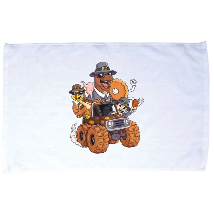 Thanksgiving Turkey Pie Pilgrim T Rex Riding Truck Microfiber Hand Towel