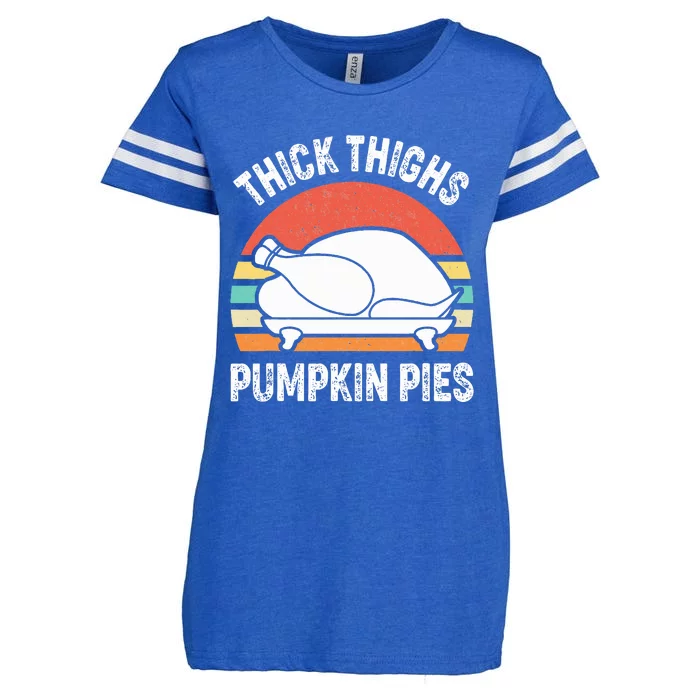 Thick Thighs Pumpkin Pies Funny Turkey Thanksgiving Retro Enza Ladies Jersey Football T-Shirt