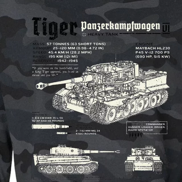 Tiger Tank Panzer World War 2 Blueprint Cropped Pullover Crew