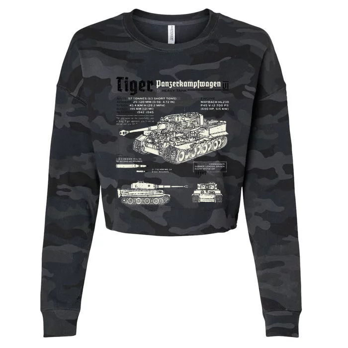 Tiger Tank Panzer World War 2 Blueprint Cropped Pullover Crew