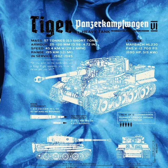 Tiger Tank Panzer World War 2 Blueprint Tie Dye Hoodie