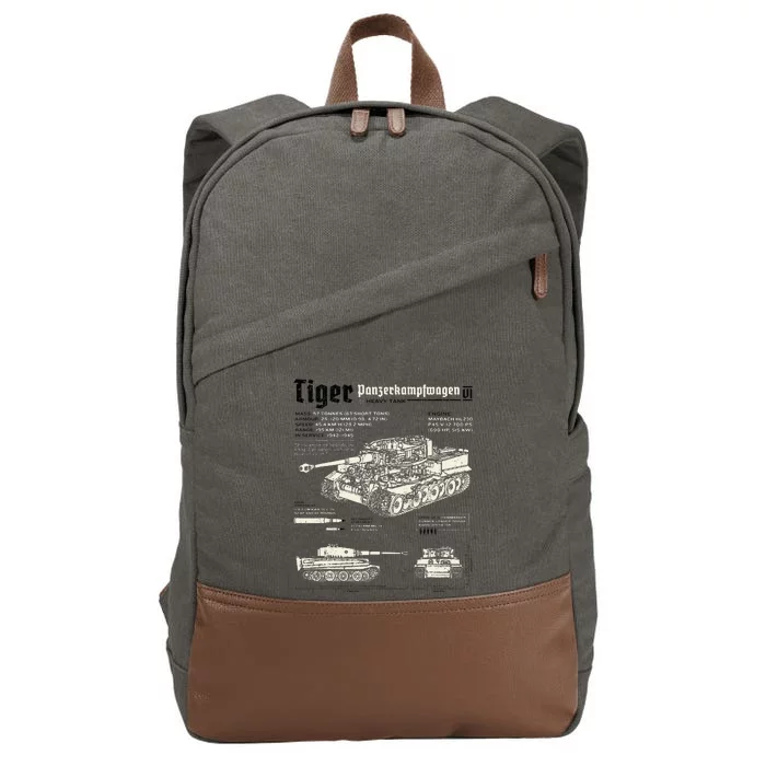 Tiger Tank Panzer World War 2 Blueprint Cotton Canvas Backpack