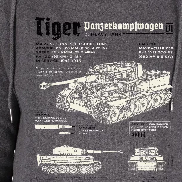 Tiger Tank Panzer World War 2 Blueprint Womens Funnel Neck Pullover Hood